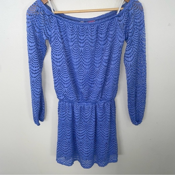 Lilly Pulitzer Blue Periwinkle Eyelet OfShoulder Lace Lana Skort Romper Size XXS - Picture 2 of 6